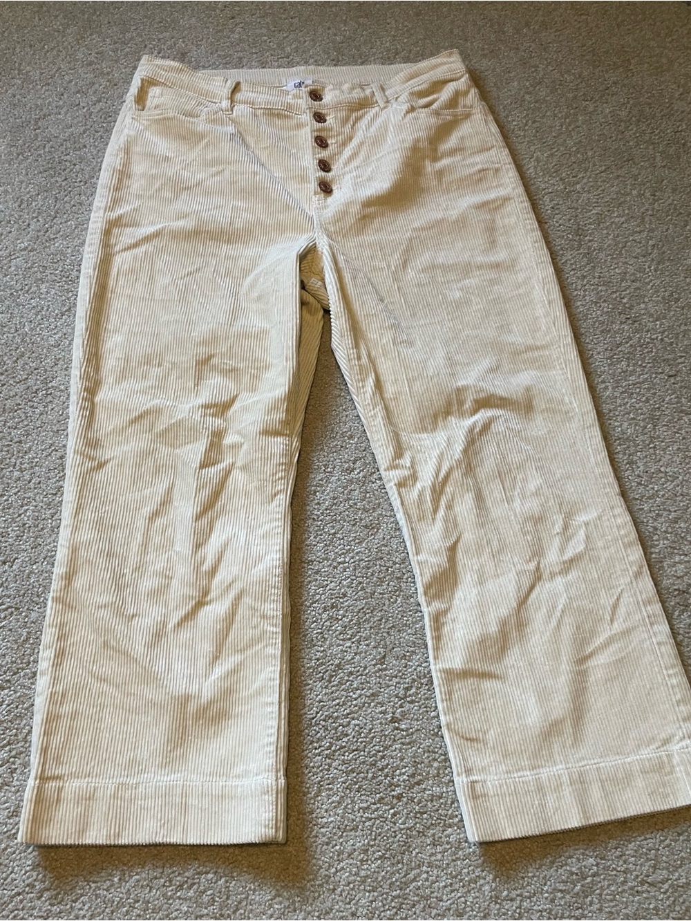 CAbi Ivory Wide-Leg Corduroy Pants, Size 12
